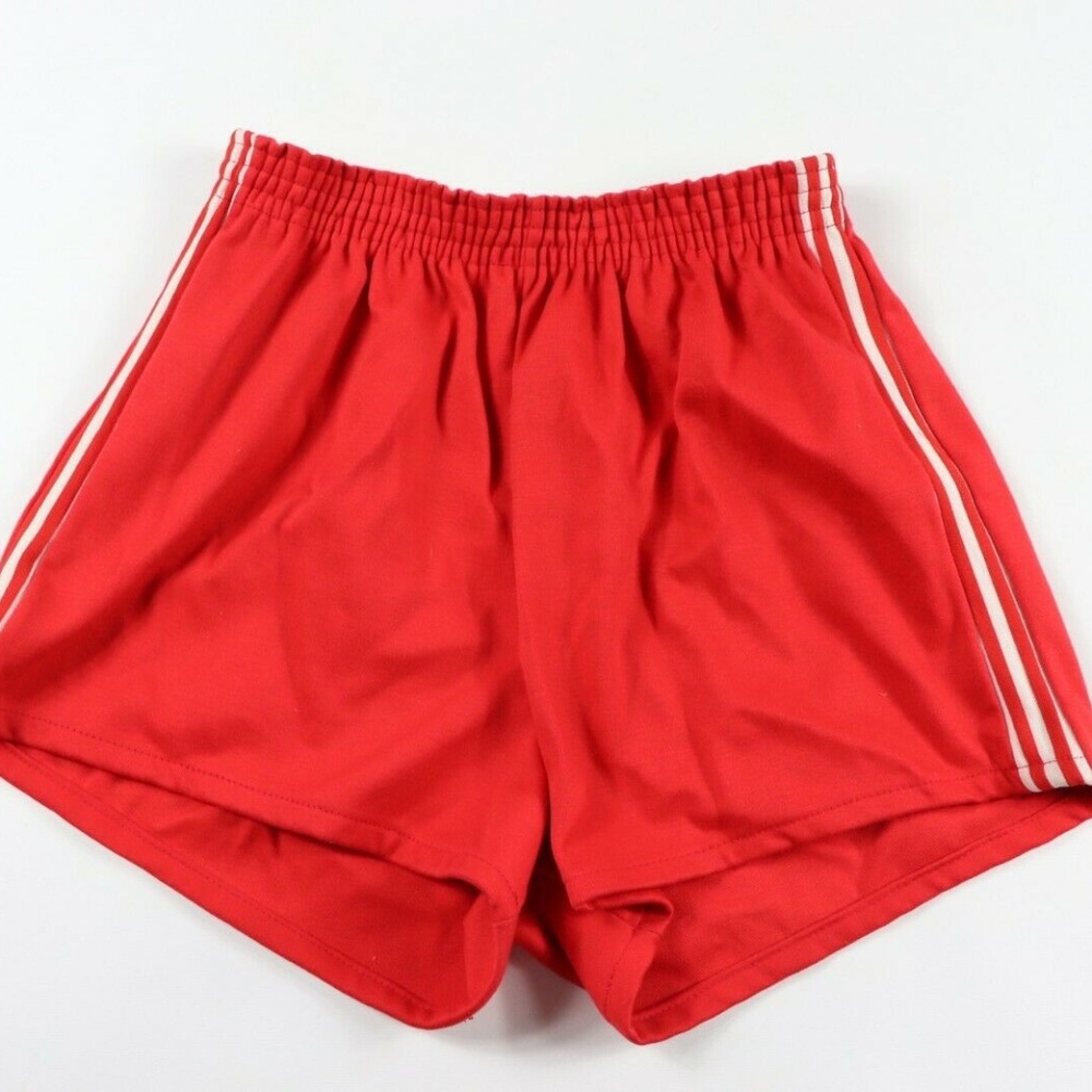 Vintage 1970s New Pele Striped Soccer Shorts Red